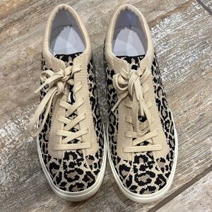 Rothy's Beige and Black Leopard Sneakers